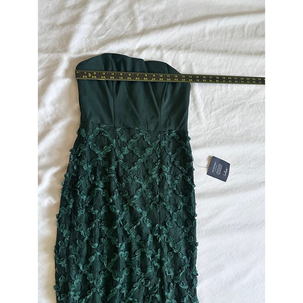 Lulus Dark Green Strapless 3D Rosette Lace Maxi Dress High Slit Gown Small NEW - Picture 5 of 6